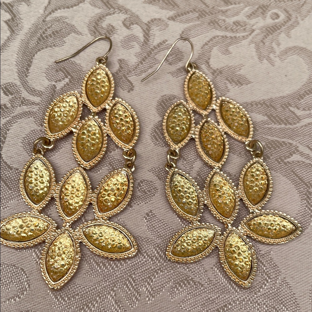 Gold Tone Leaf Cluster Dangle Earrings - Women Jewelry
